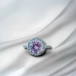 Sterling silver and Pink Sapphire and CZ Halo Ring